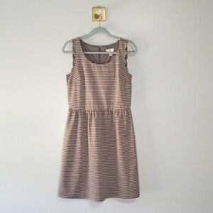 Loft Dress 8 Sleeveless Scalloped Tan White Gingham Plaid Office Career Wedding